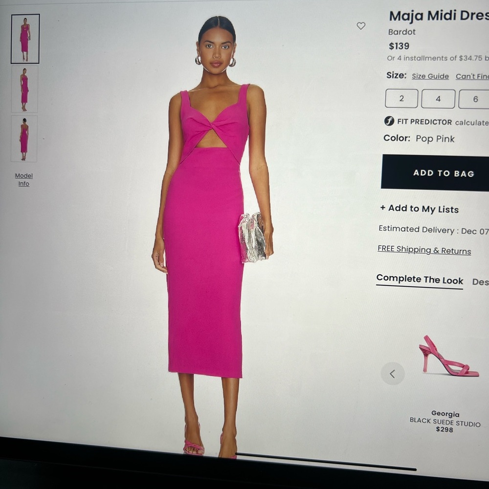 Bardot Maja Midi Dress Pop Pink, size 4